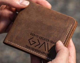 God Is Greater Than the Highs and Lows Wallet, Christian Leather Wallet for Men, Faith-Based Leather Wallet for Him