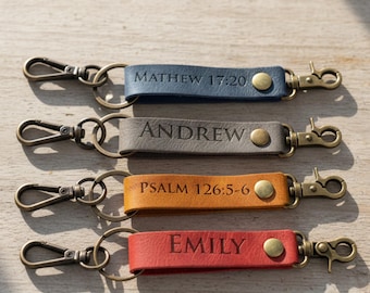 Personalized Leather Keychain, Bible Verse Key Tag, Church Gift