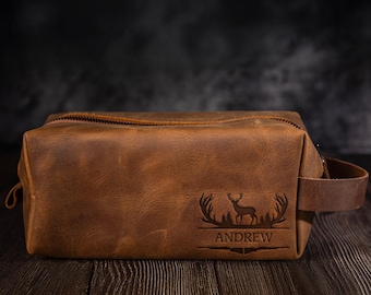 Monogram Leather Dopp Kit, Travel Toiletry Bag, Groomsmen Gift