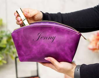 Bolsa de maquillaje personalizada, bolsa de cosméticos de cuero personalizada, regalos de boda, regalo del Día de la Madre