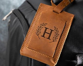 Personalized Leather Luggage Tag: Custom Engraved Travel Gift