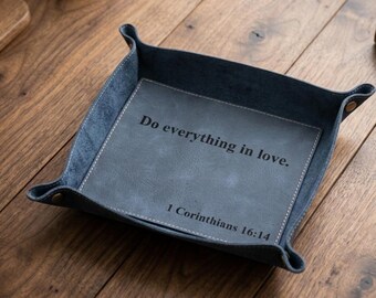 Personalized Bible Verse Leather Desk Tray: Custom Office Organizer