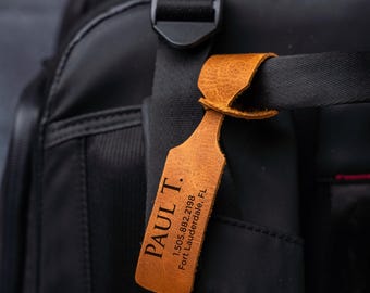 Etiqueta de equipaje de cuero, monograma personalizado, accesorio de viaje hecho a mano