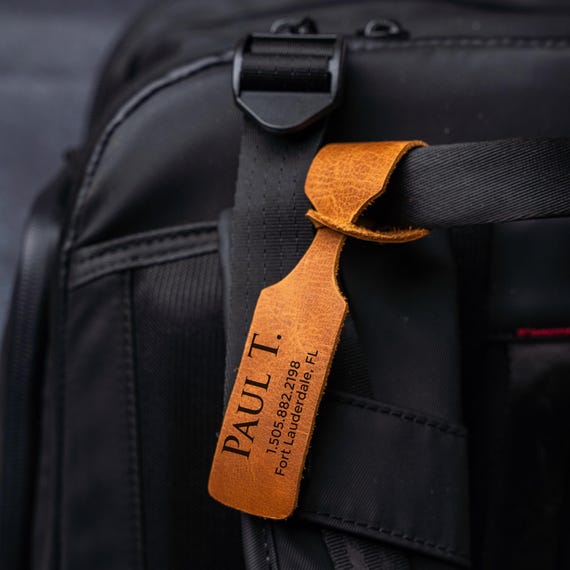 Leather Luggage Tag, Personalized Monogram, Handmade Travel Accessory