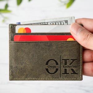 Slim Leather Card Holder, Personalized Wallet, Minimalist Front Pocket wallet, Handmade Small ID Card Wallet, Anniversary Gift For Men