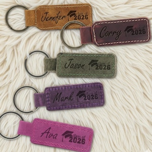 Personalized Leather Graduation Keychain: Class of 2026, Engraved Gift