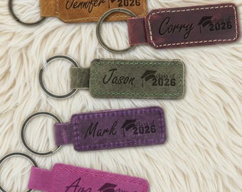Personalized Leather Graduation Keychain: Class of 2026, Engraved Gift