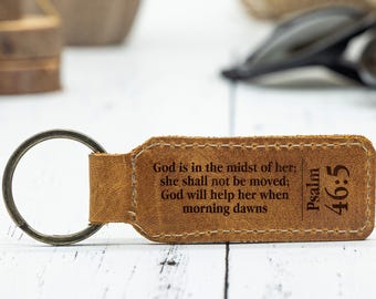 Engraved Leather Bible Verse Keychain, Christian Gift