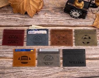Personalized Leather Card Holder – Laser Engraved Sport Gift