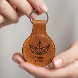 Personalized Leather Keychain, Custom Logo Engraved, Corporate Gift