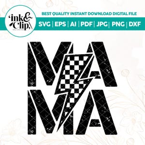 Mama Lightning Bolt SVG PNG, Mama svg, Mama Png, Mama Shirt svg, Mama Leben Png, Mama Sublimation, Retro Mama svg, beunruhigt schwarz und weiß Clipart