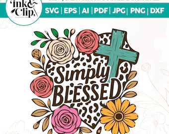 Citação abençoada PNG, Simplesmente abençoado PNG, Sublimação cristã PNG, Floral cristão PNG, Camiseta cristã floral PNG, Download de camiseta com versículo bíblico