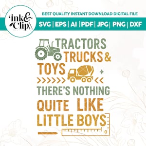 Tractors Trucks Nothing Quite Like Little Boys Construction Digger Kid PNG SVG Sublimation Cut File Baby Retro Toddler,Farm Tractor Trucks
