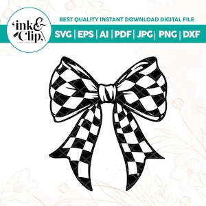 Checkered coquette bow png sublimation design, Black Ribbon Sublimination, checkered bow png, race png, Checkered png,Girly Coquette Png