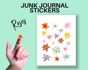 Lillies Sticker Sheet for Junk Journaling Printable Cricut Print and Cut File, Aesthetic DIY Journal Sticker