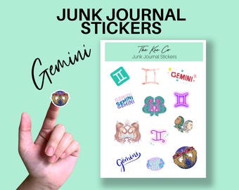 Gemini Zodiac Sign Sticker Sheet Printable Cricut Print and Cut Astrology Stickers Junk Journaling,Scrapbooking, Planners, Star Sign Sticker