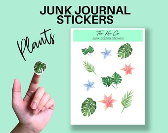 Tropical Plant Sticker Sheet for Junk Journaling Printable Cricut Print and Cut File, Aesthetic DIY Journal Sticker