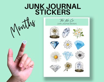 April Birthday Sticker Sheet for Junk Journaling Printable Cricut Print and Cut File Easter, Spring, Aesthetic DIY Journal Sticker