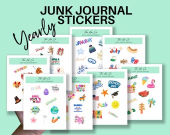 Months of the Year Sticker Sheet for Junk Journaling Printable Cricut Print and Cut File, Summer, Aesthetic DIY Journal Sticker