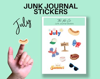 July Sticker Sheet for Junk Journaling Printable Cricut Print and Cut File, Summer, Aesthetic DIY Journal Sticker