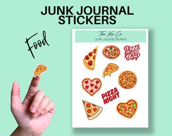 Pizza Night Sticker Sheet for Junk Journaling Printable Cricut Print and Cut File, Aesthetic DIY Journal Sticker
