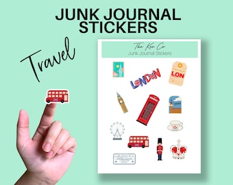 London Travel Sticker Sheet for Junk Journaling Printable Cricut Print and Cut File, Aesthetic DIY Journal Sticker