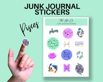 Pisces Zodiac Sign Sticker Sheet Printable Cricut Print and Cut Astrology Stickers Junk Journaling,Scrapbooking, Planners, Star Sign Sticker