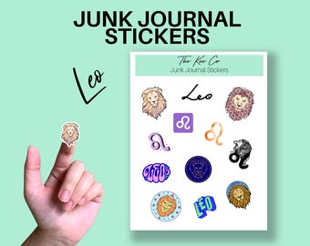Leo Zodiac Sign Sticker Sheet Printable Cricut Print and Cut Astrology Stickers Junk Journaling,Scrapbooking, Planners, Star Sign Sticker
