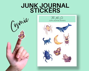 Cosmic Animals Printable Cricut Print and Cut Stickers for Junk Journaling, Scrapbooking & Planners Digital Sticker Download