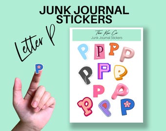 P Alphabet Sticker Sheets Printable Cricut Print and Cut A-Z Letter Stickers for Junk Journaling, Scrapbooking & Planners Digital Sticker
