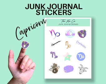 Capricorn Zodiac Sign Sticker Sheet Printable Cricut Print and Cut Astrology Stickers Junk Journaling,Scrapbooking, Planners, Star Sign