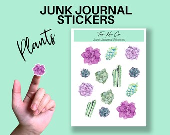 Succulent Plant Sticker Sheet for Junk Journaling Printable Cricut Print and Cut File, Aesthetic DIY Journal Sticker