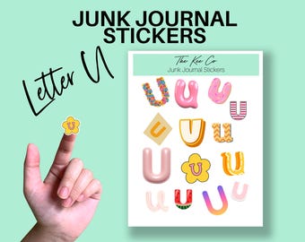 U Alphabet Sticker Sheets Printable Cricut Print and Cut A-Z Letter Stickers for Junk Journaling, Scrapbooking & Planners Digital Sticker
