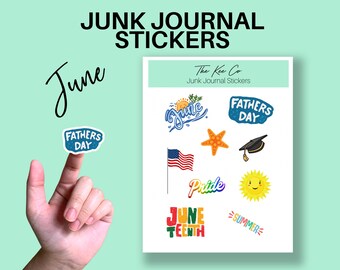 June Sticker Sheet for Junk Journaling Printable Cricut Print and Cut File, Summer, Aesthetic DIY Journal Sticker