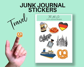 Cologne Travel Sticker Sheet for Junk Journaling Printable Cricut Print and Cut File, Aesthetic DIY Journal Sticker
