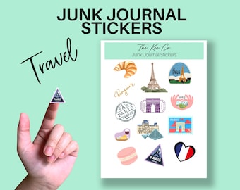Paris Travel Sticker Sheet for Junk Journaling Printable Cricut Print and Cut File, Aesthetic DIY Journal Sticker
