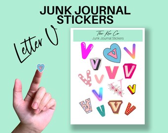 V Alphabet Sticker Sheets Printable Cricut Print and Cut A-Z Letter Stickers for Junk Journaling, Scrapbooking & Planners Digital Sticker