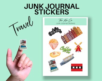 Amsterdam Travel Sticker Sheet for Junk Journaling Printable Cricut Print and Cut File, Aesthetic DIY Journal Sticker