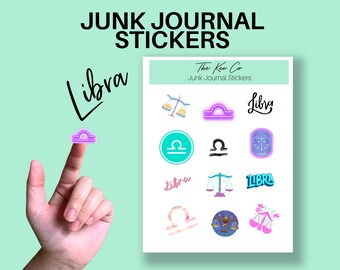 Libra Zodiac Sign Sticker Sheet Printable Cricut Print and Cut Astrology Stickers Junk Journaling,Scrapbooking, Planners, Star Sign Sticker