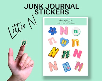 N Alphabet Sticker Sheets Printable Cricut Print and Cut A-Z Letter Stickers for Junk Journaling, Scrapbooking & Planners Digital Sticker