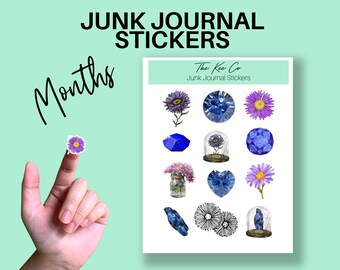 September Birthday Sticker Sheet for Junk Journaling Printable Cricut Print and Cut File Easter, Spring, Aesthetic DIY Journal Sticker