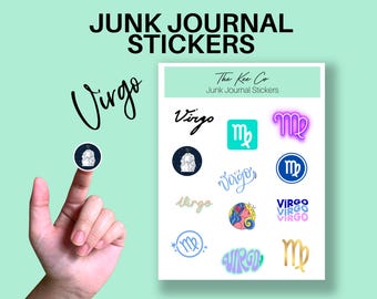 Virgo Zodiac Sign Sticker Sheet Printable Cricut Print and Cut Astrology Stickers Junk Journaling,Scrapbooking, Planners, Star Sign Sticker