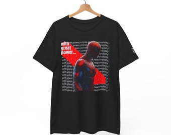 Spiderman Inspired Unisex Tee, Great Power T-Shirt, Superhero Movie Fan Apparel, Comic Book Lover Gift, Cotton Graphic Tee
