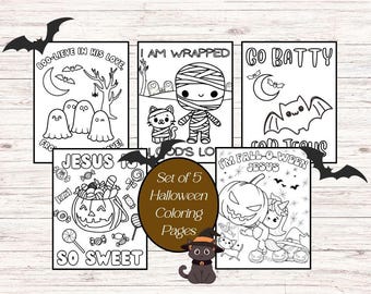 Christian Halloween Coloring Pages: Faith-Based Bible Activities (5 Digital Download JPEGs)