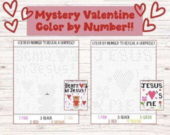 Christian Valentine's Day Color by Number, Mystery Picture, Sunday School Activity, Kids Church, 2 Printable Designs, Digital Download