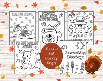 Christian Fall and Thanksgiving Coloring Pages: Faith-Based Bible Activities (5 Digital Download PDFs)