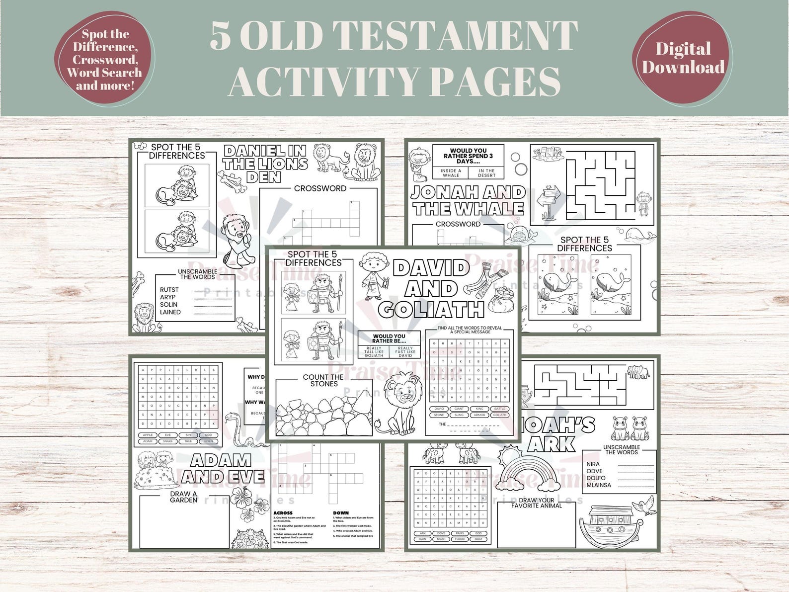 Old Testament Activity Pages: Bible Story Puzzles & Coloring (printable ...