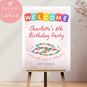 Editable Friendship Bracelet Welcome Sign - Girls Birthday Party Canva Template - Pink Pastel Printable Decor - Tween Teen Party Sign