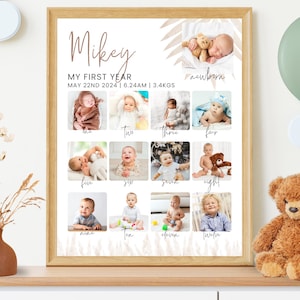 Tabellone fotografico per il primo compleanno in stile Boho, poster per il primo traguardo, ricordo del primo compleanno, ricordo del bambino, modello per tabellone fotografico per il primo compleanno