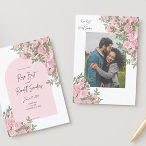 Rosa Blumenhochzeitseinladungs- und Antwortkarten-Vorlage